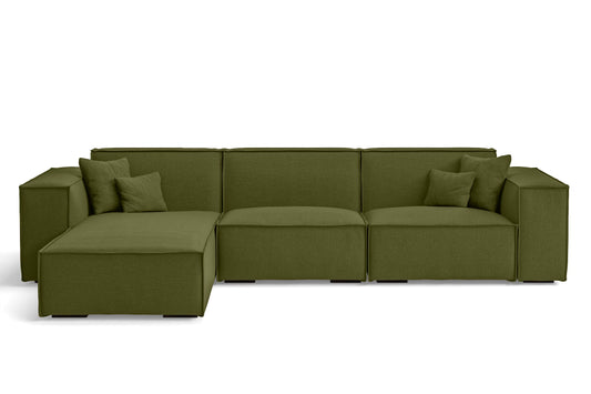 Naples 3 Seater Left Hand Facing Chaise Lounge Corner Sofa Olive Linen Fabric