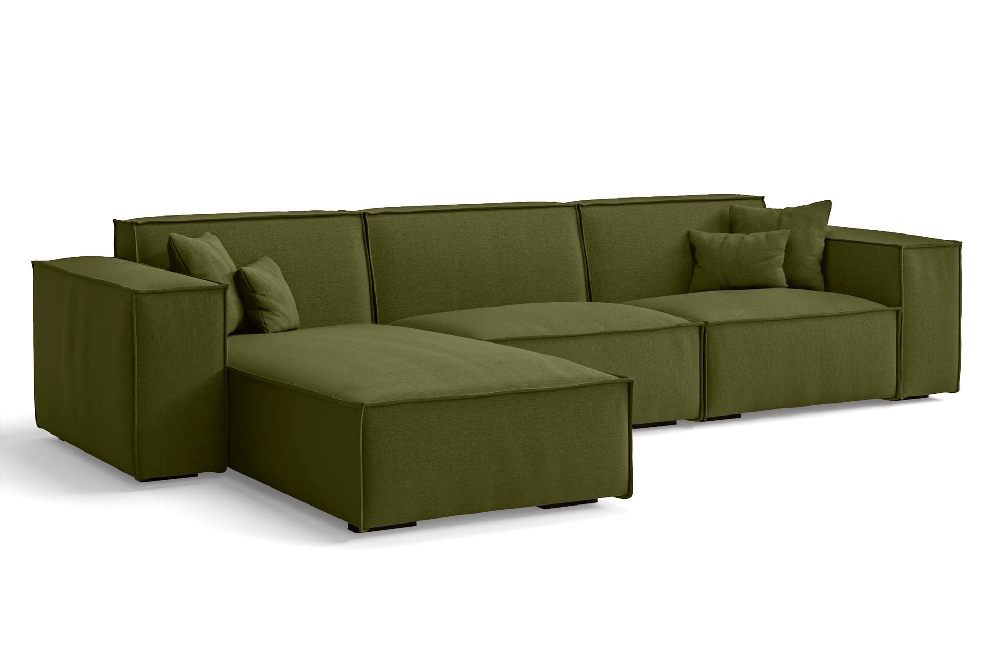 Naples 3 Seater Left Hand Facing Chaise Lounge Corner Sofa Olive Linen Fabric