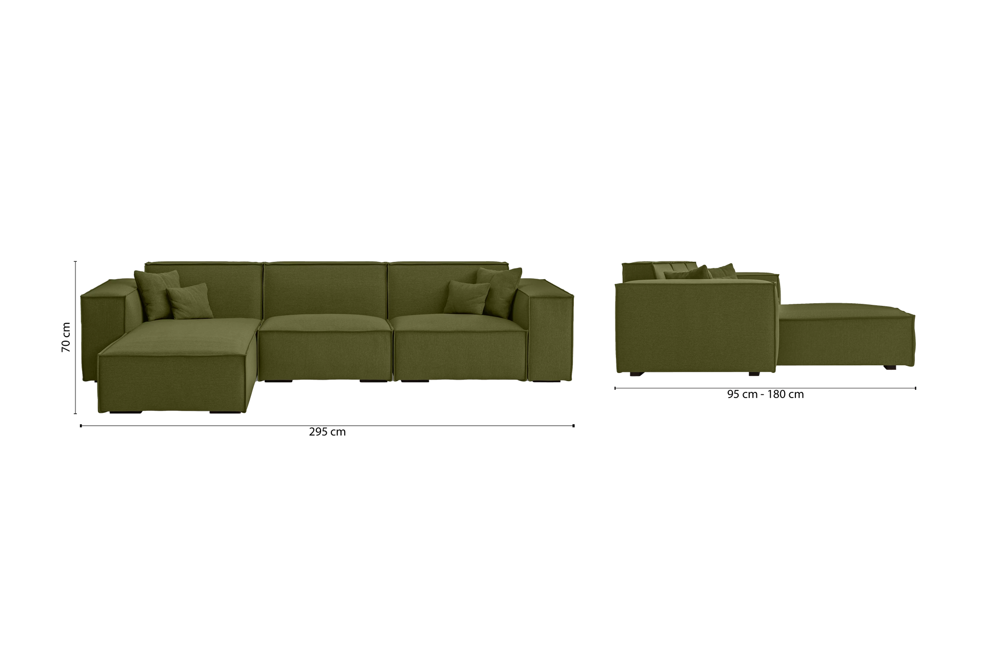 Naples 3 Seater Left Hand Facing Chaise Lounge Corner Sofa Olive Linen Fabric