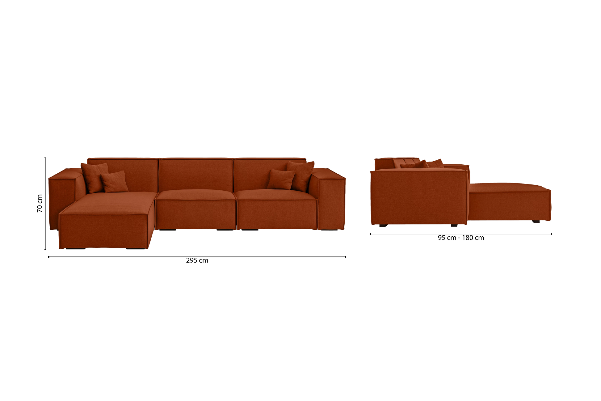 Naples 3 Seater Left Hand Facing Chaise Lounge Corner Sofa Orange Linen Fabric