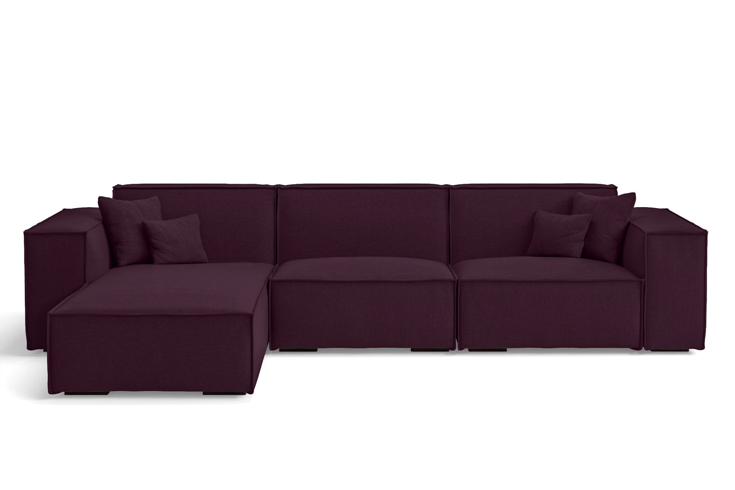 Naples 3 Seater Left Hand Facing Chaise Lounge Corner Sofa Purple Linen Fabric