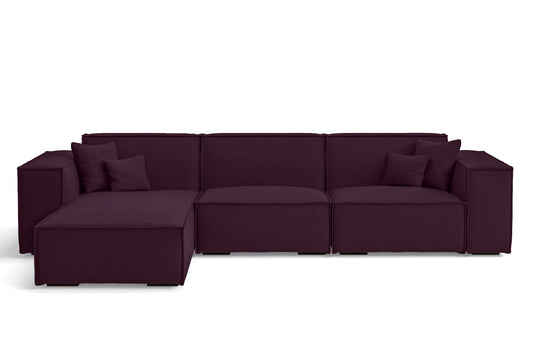 Naples 3 Seater Left Hand Facing Chaise Lounge Corner Sofa Purple Linen Fabric