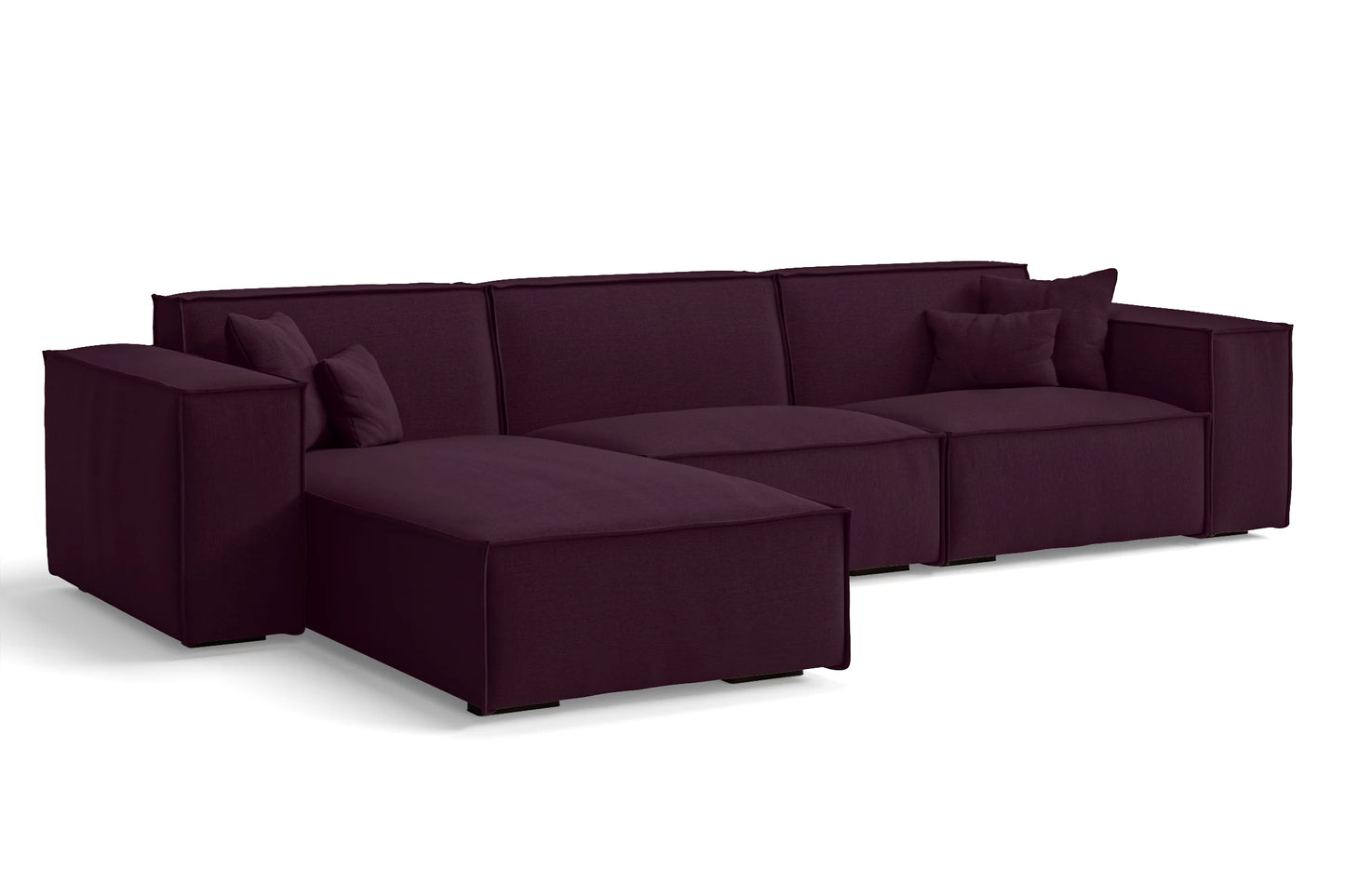 Naples 3 Seater Left Hand Facing Chaise Lounge Corner Sofa Purple Linen Fabric