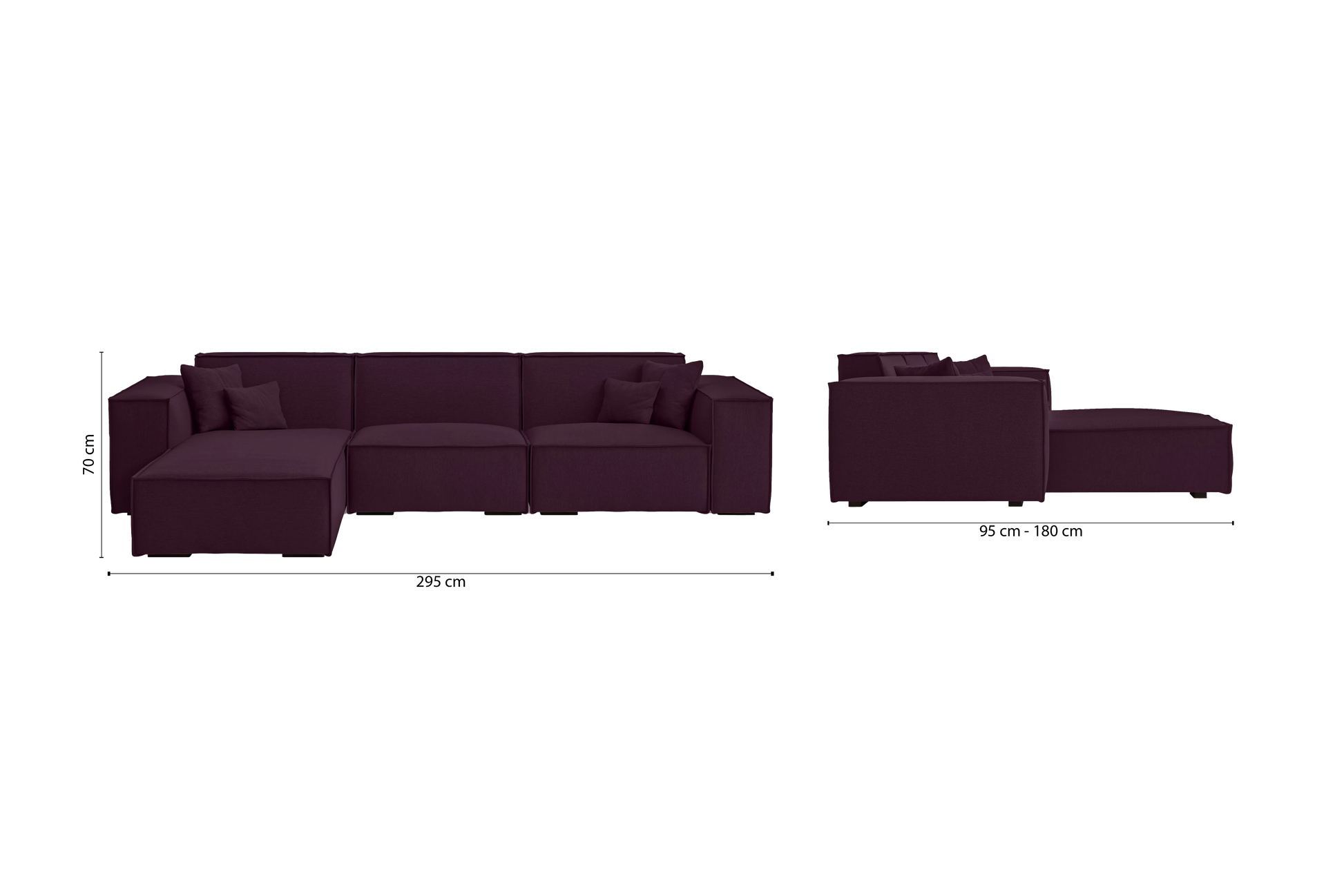 Naples 3 Seater Left Hand Facing Chaise Lounge Corner Sofa Purple Linen Fabric