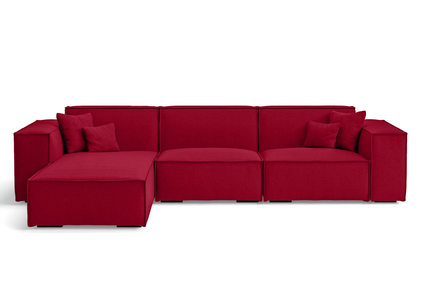 Naples 3 Seater Left Hand Facing Chaise Lounge Corner Sofa Red Linen Fabric