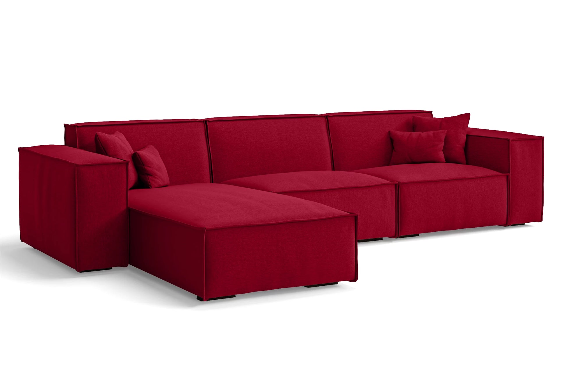 Naples 3 Seater Left Hand Facing Chaise Lounge Corner Sofa Red Linen Fabric