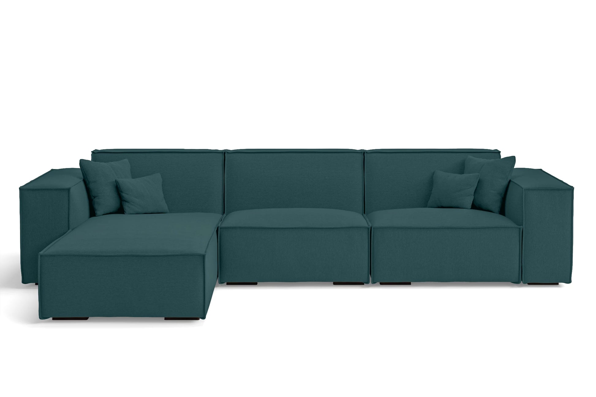 Naples 3 Seater Left Hand Facing Chaise Lounge Corner Sofa Teal Linen Fabric