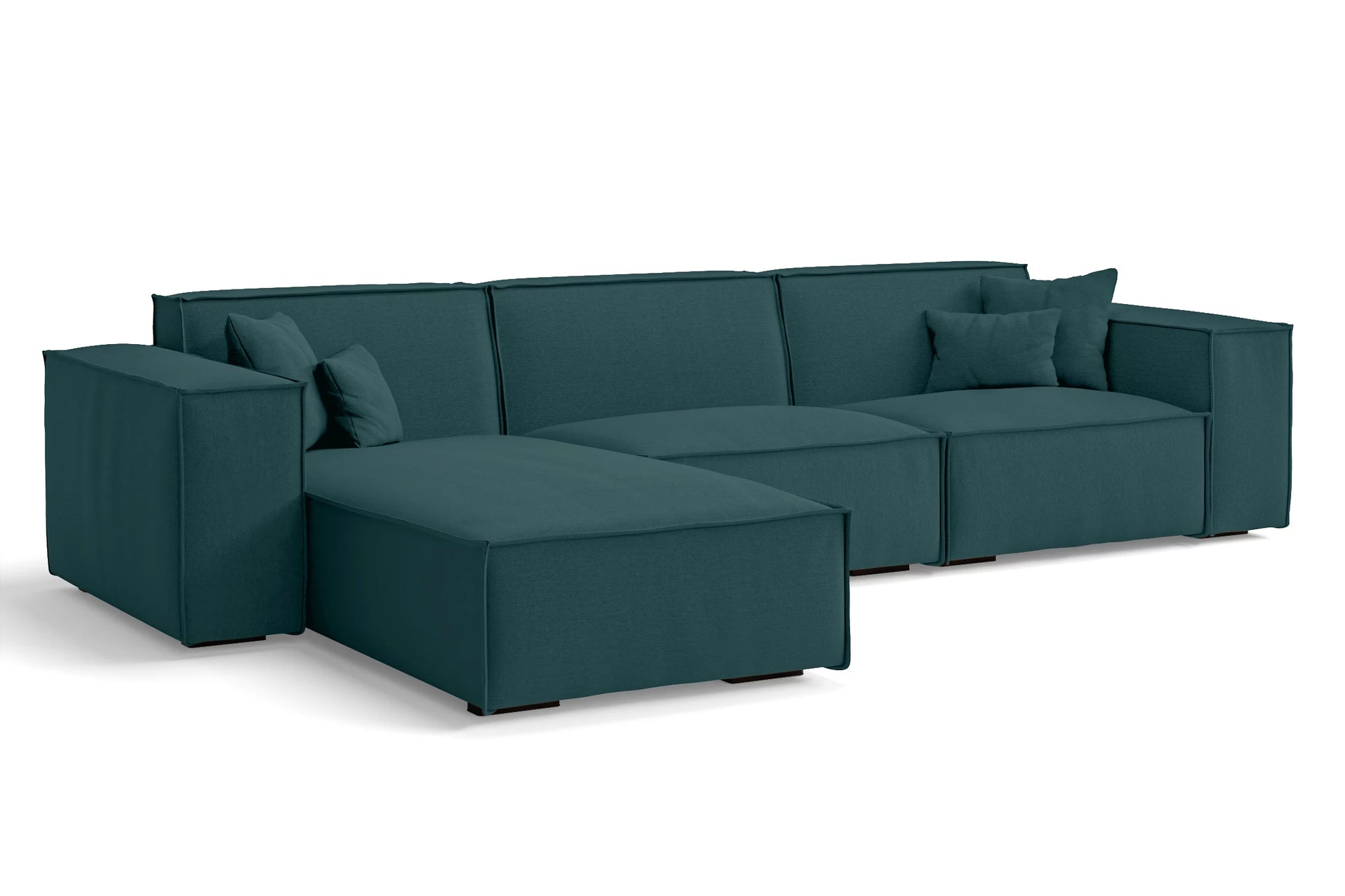 Naples 3 Seater Left Hand Facing Chaise Lounge Corner Sofa Teal Linen Fabric