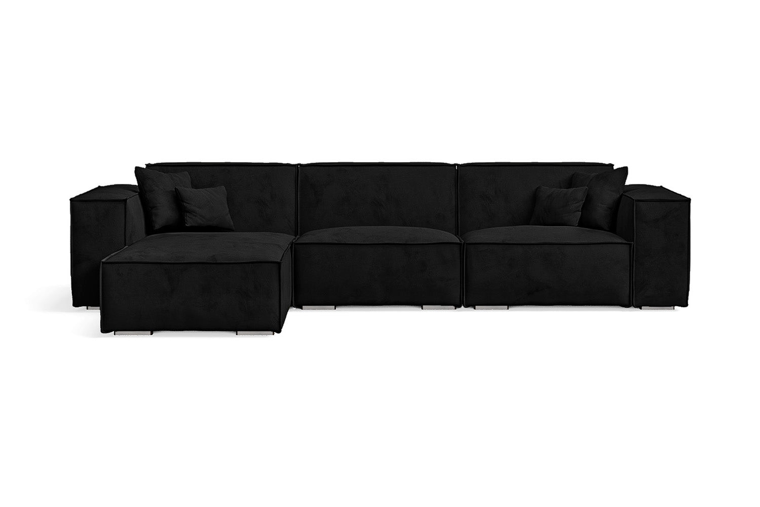 Naples 3 Seater Left Hand Facing Chaise Lounge Corner Sofa Black Velvet