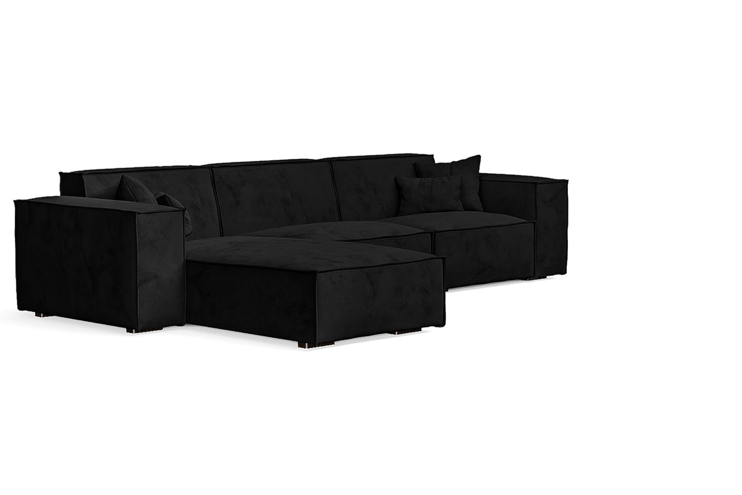 Naples 3 Seater Left Hand Facing Chaise Lounge Corner Sofa Black Velvet