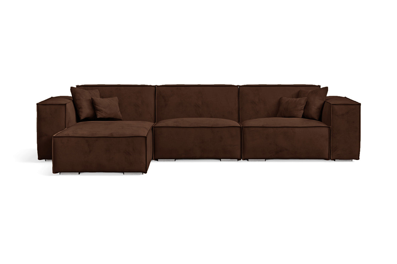 Naples 3 Seater Left Hand Facing Chaise Lounge Corner Sofa Coffee Brown Velvet