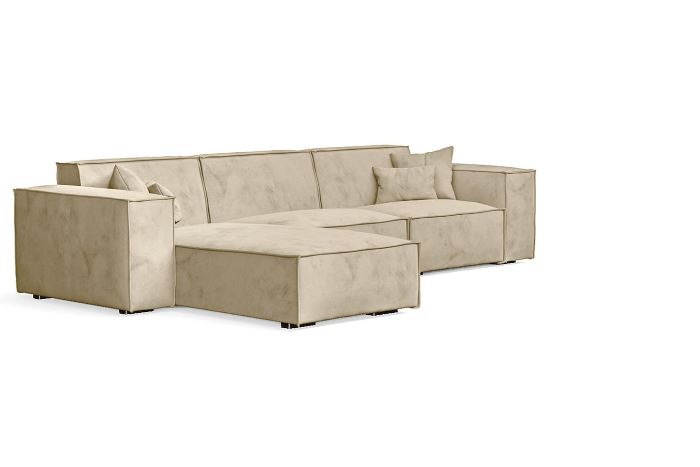 Naples 3 Seater Left Hand Facing Chaise Lounge Corner Sofa Cream Velvet