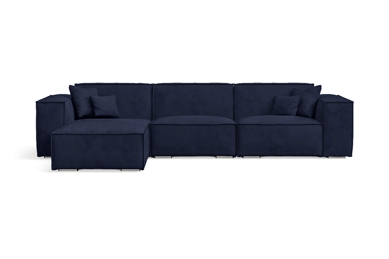 Naples 3 Seater Left Hand Facing Chaise Lounge Corner Sofa Dark Blue Velvet