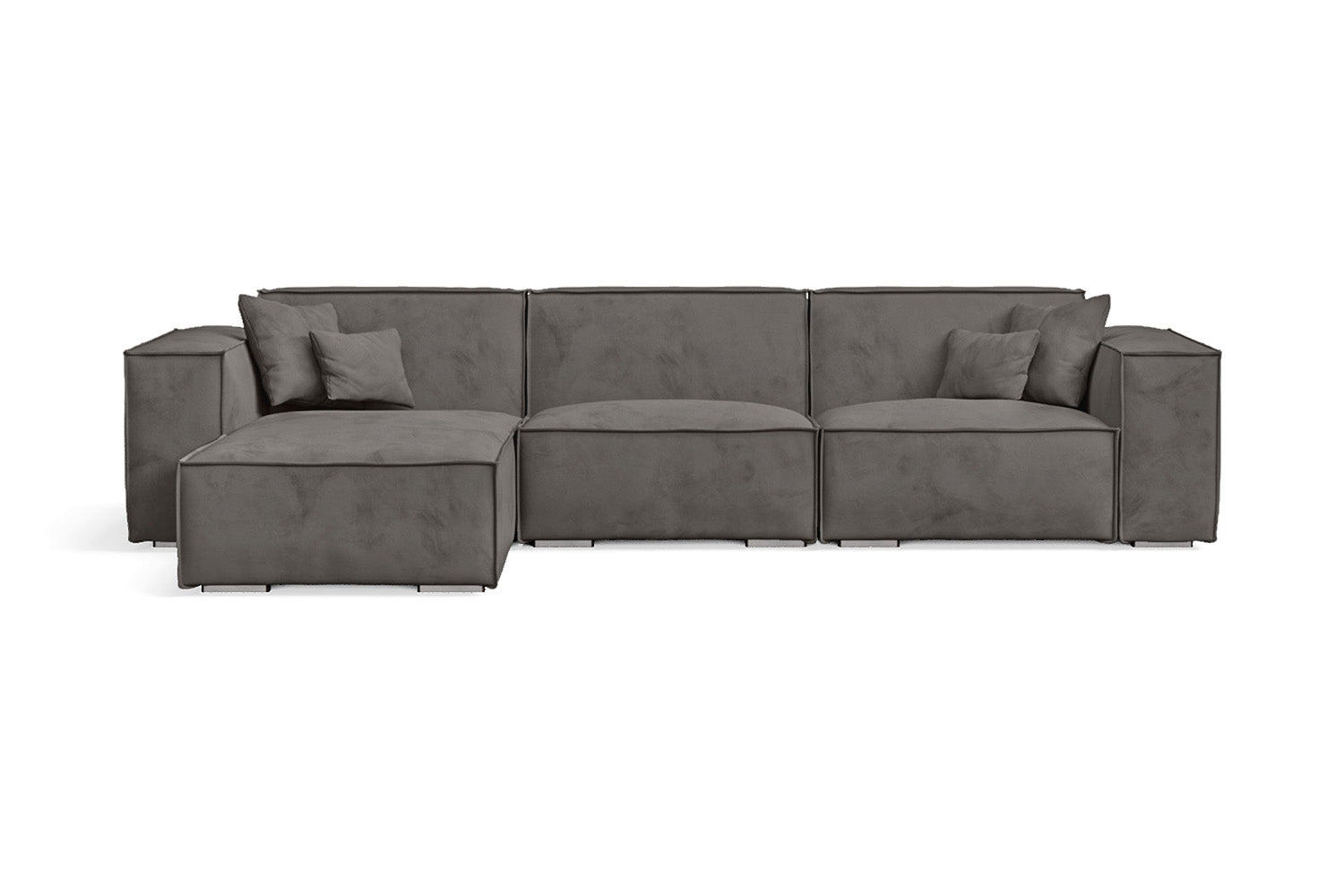 Naples 3 Seater Left Hand Facing Chaise Lounge Corner Sofa Grey Velvet