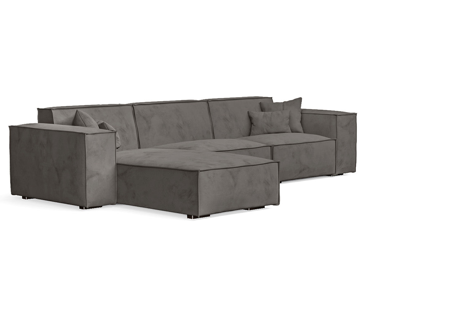 Naples 3 Seater Left Hand Facing Chaise Lounge Corner Sofa Grey Velvet