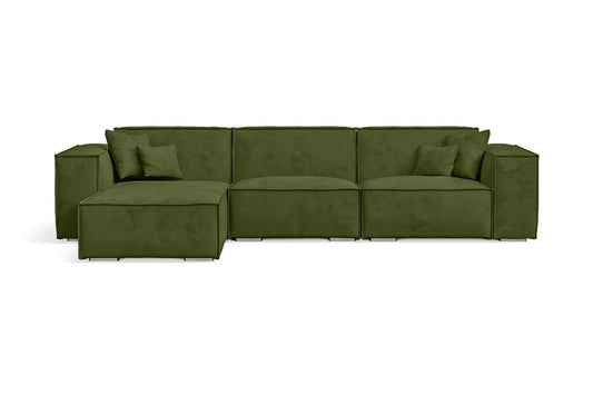 Naples 3 Seater Left Hand Facing Chaise Lounge Corner Sofa Lime Velvet