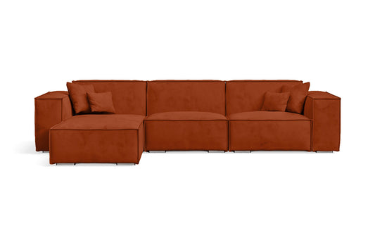 Naples 3 Seater Left Hand Facing Chaise Lounge Corner Sofa Orange Velvet