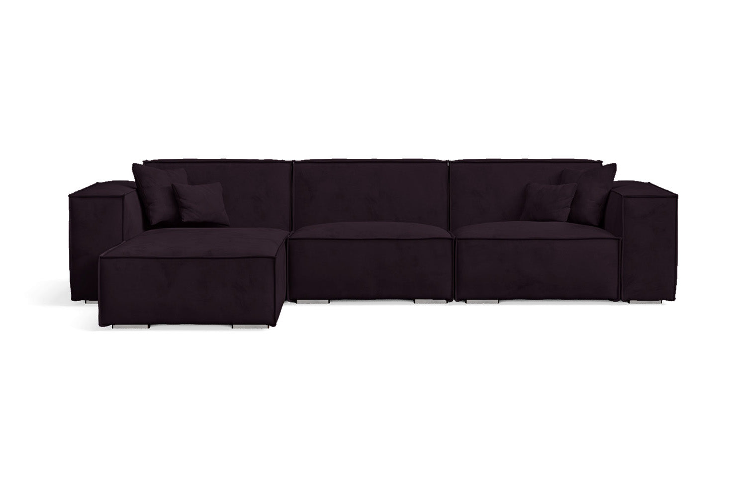 Naples 3 Seater Left Hand Facing Chaise Lounge Corner Sofa Purple Velvet