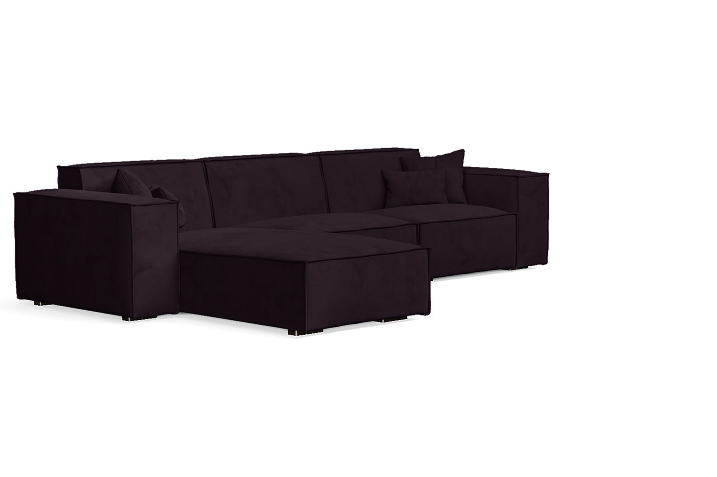 Naples 3 Seater Left Hand Facing Chaise Lounge Corner Sofa Purple Velvet