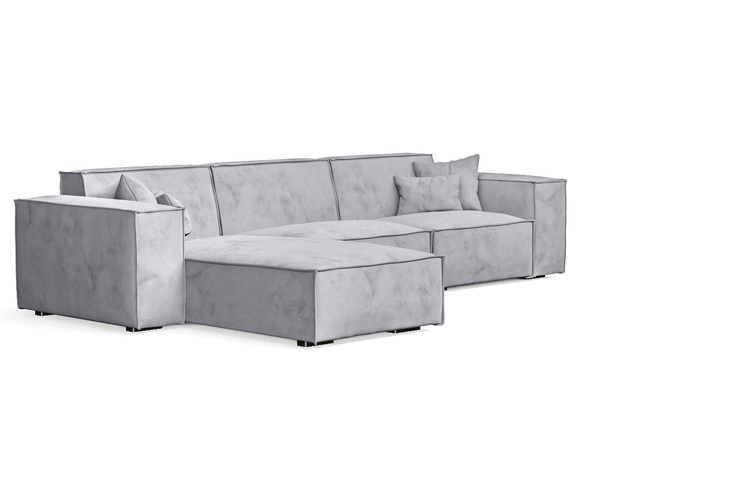 Naples 3 Seater Left Hand Facing Chaise Lounge Corner Sofa Silver Velvet