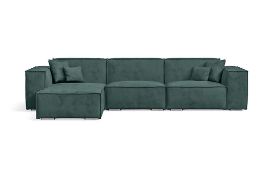 Naples 3 Seater Left Hand Facing Chaise Lounge Corner Sofa Teal Velvet