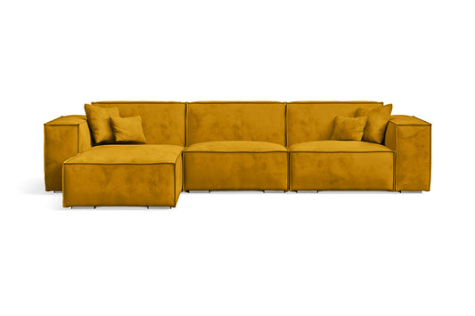 Naples 3 Seater Left Hand Facing Chaise Lounge Corner Sofa Yellow Velvet