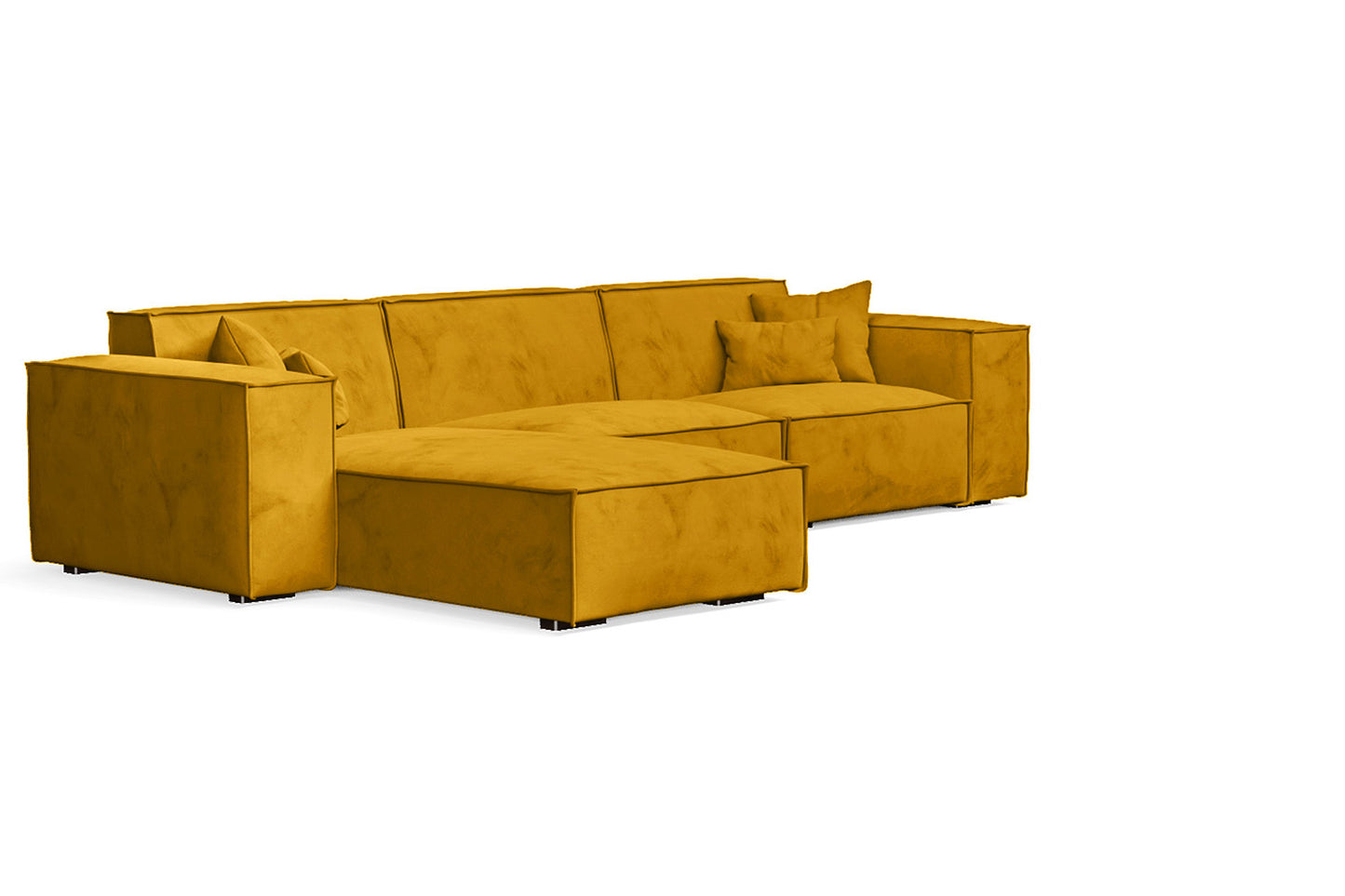 Naples 3 Seater Left Hand Facing Chaise Lounge Corner Sofa Yellow Velvet