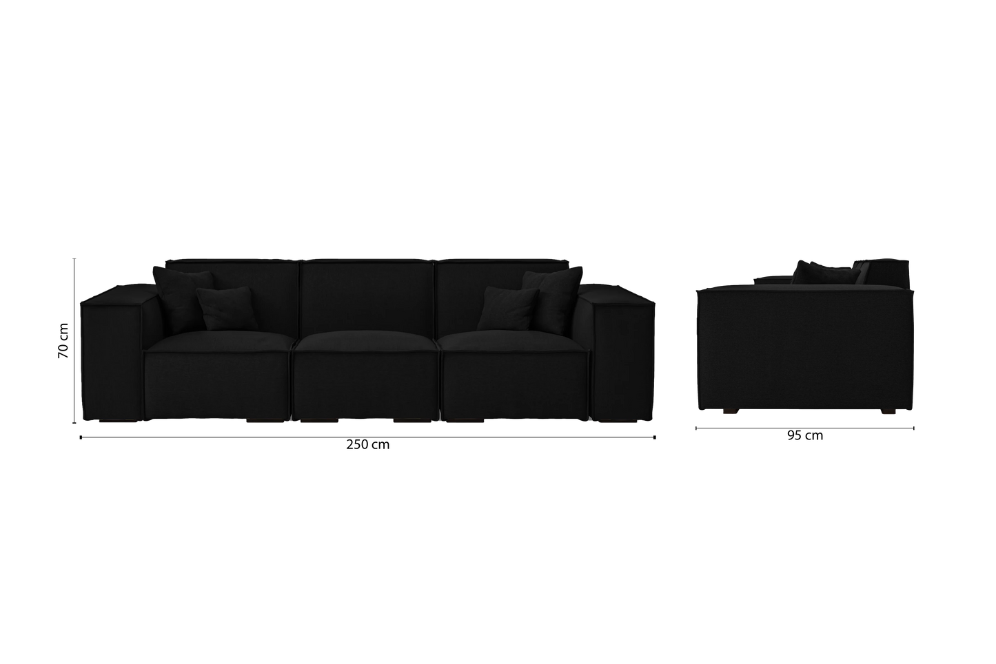 Naples 3 Seater Sofa Black Linen Fabric