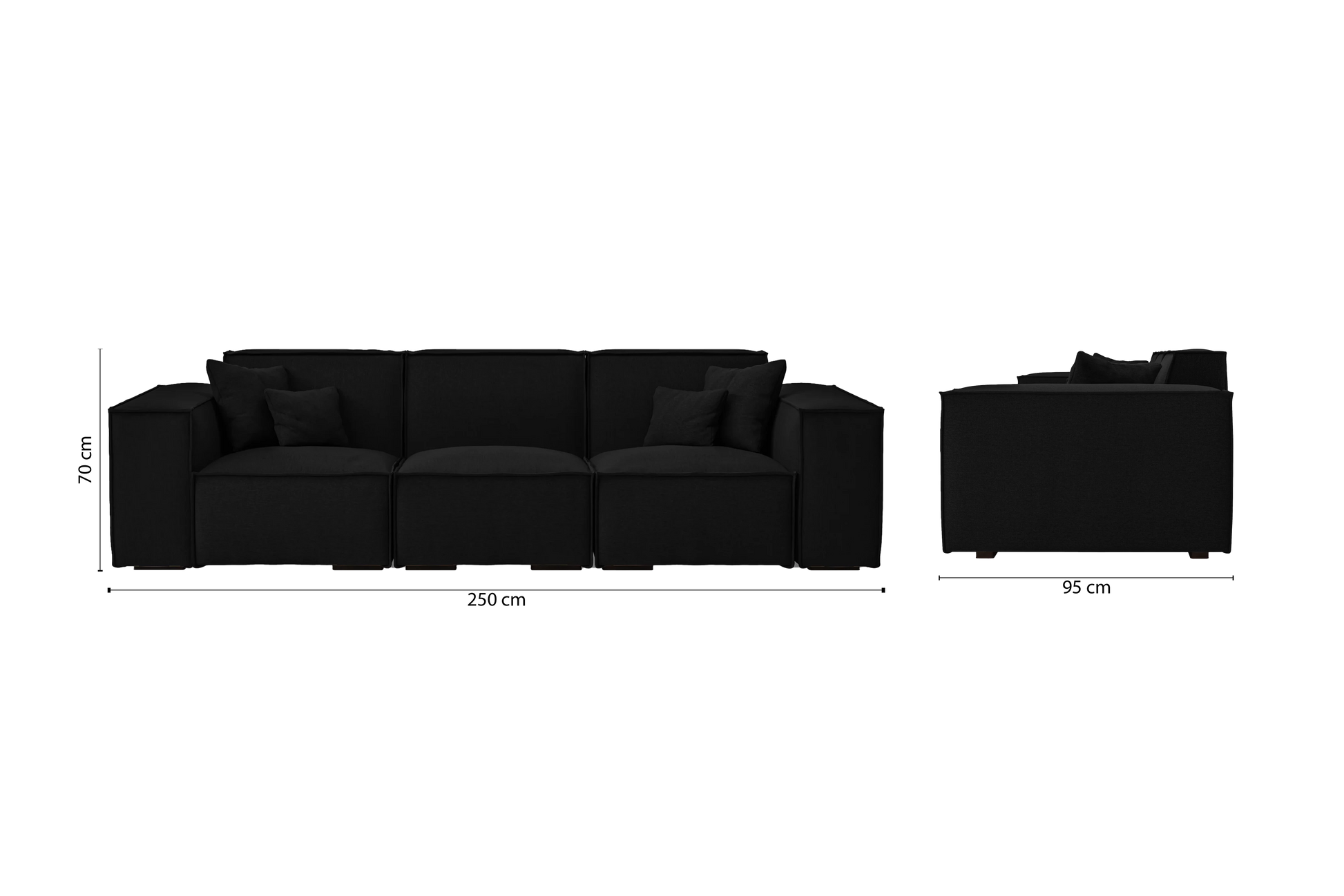 Naples 3 Seater Sofa Black Linen Fabric