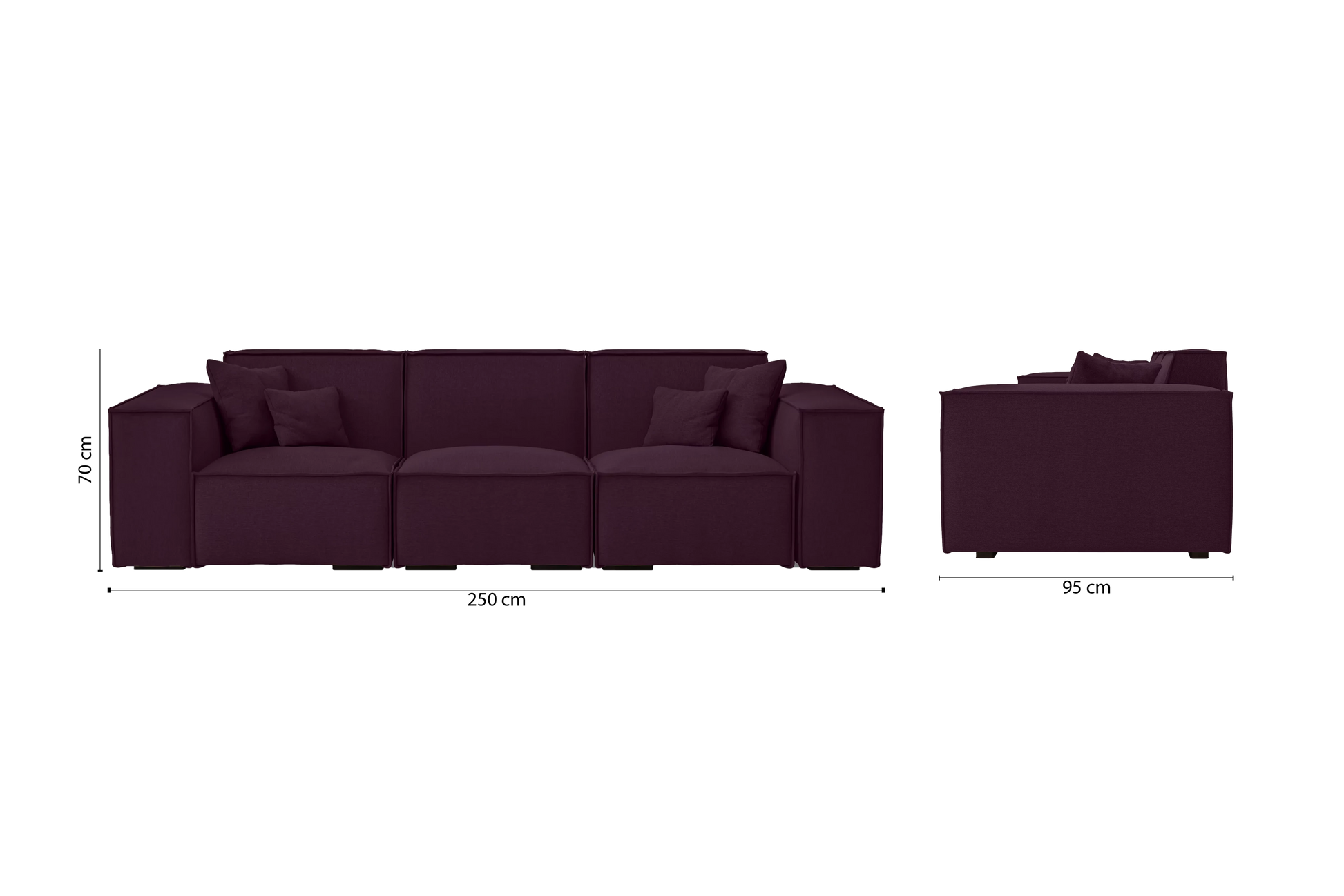 Naples 3 Seater Sofa Purple Linen Fabric