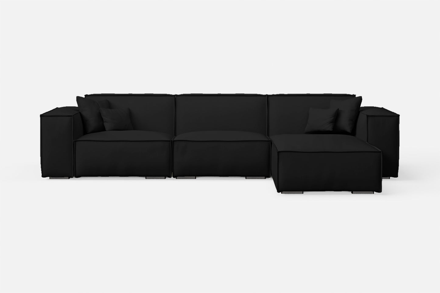 Naples 3 Seater Right Hand Facing Chaise Lounge Corner Sofa Black Leather