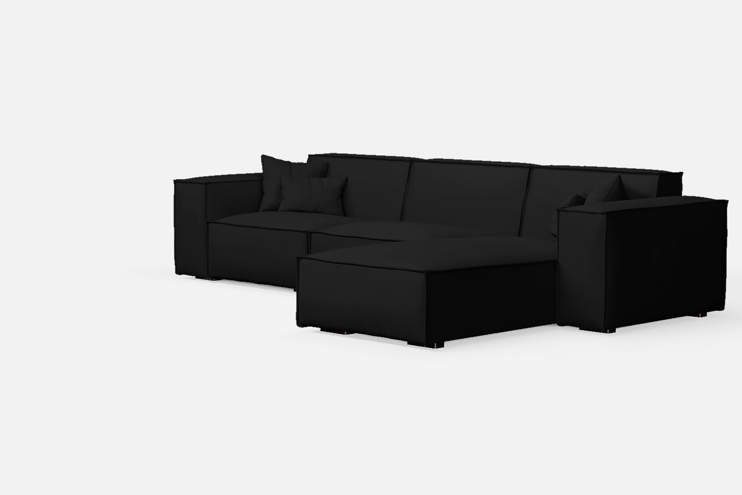 Naples 3 Seater Right Hand Facing Chaise Lounge Corner Sofa Black Leather