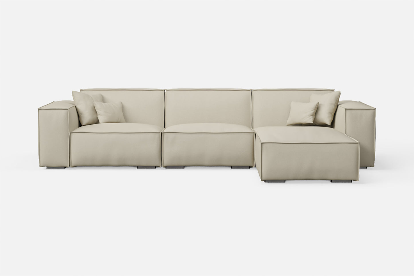 Naples 3 Seater Right Hand Facing Chaise Lounge Corner Sofa Cream Leather