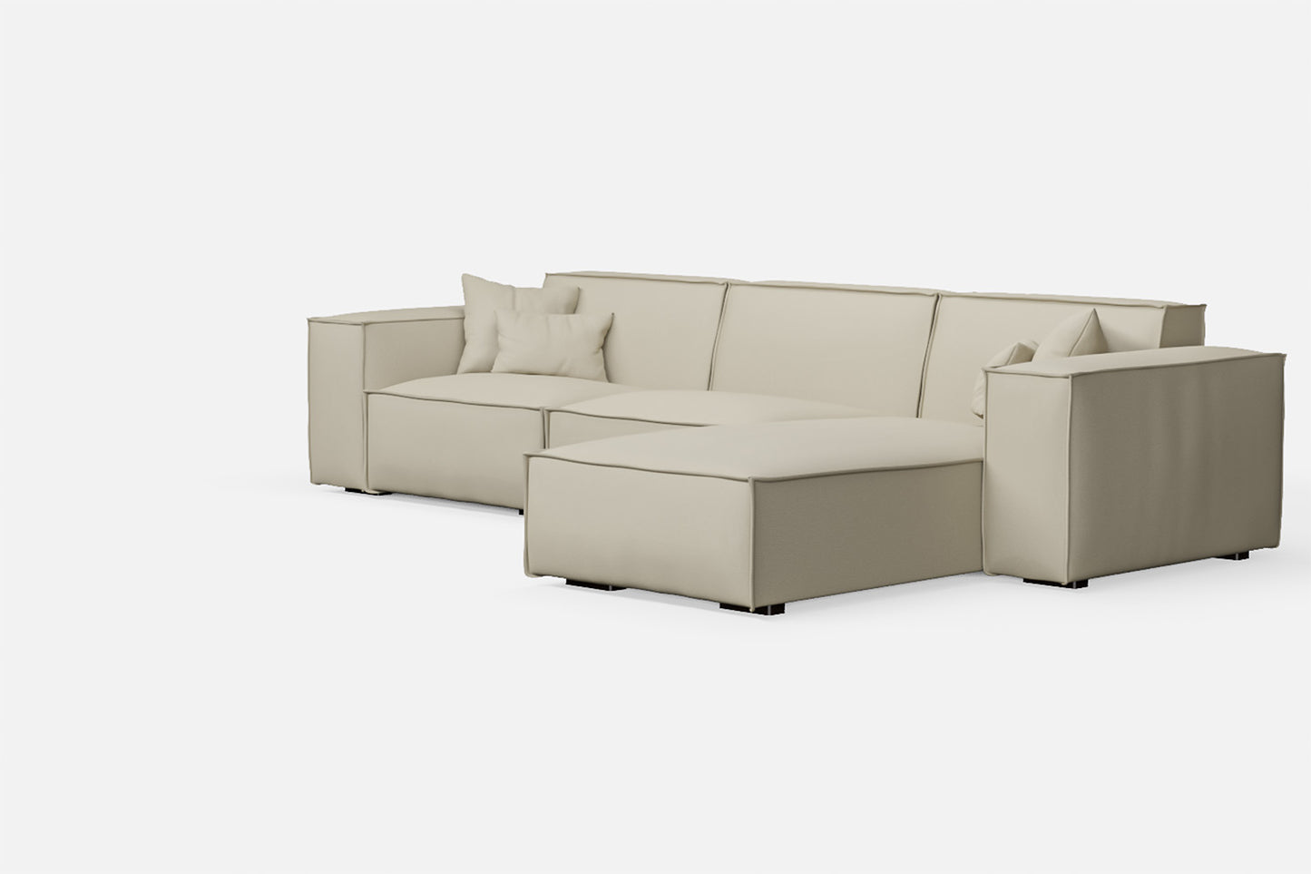 Naples 3 Seater Right Hand Facing Chaise Lounge Corner Sofa Cream Leather