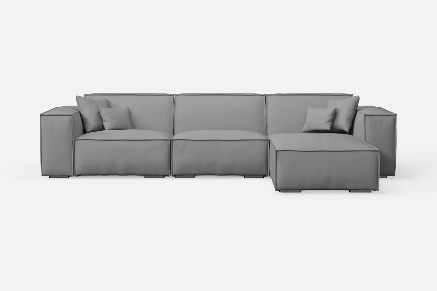 Naples 3 Seater Right Hand Facing Chaise Lounge Corner Sofa Grey Leather