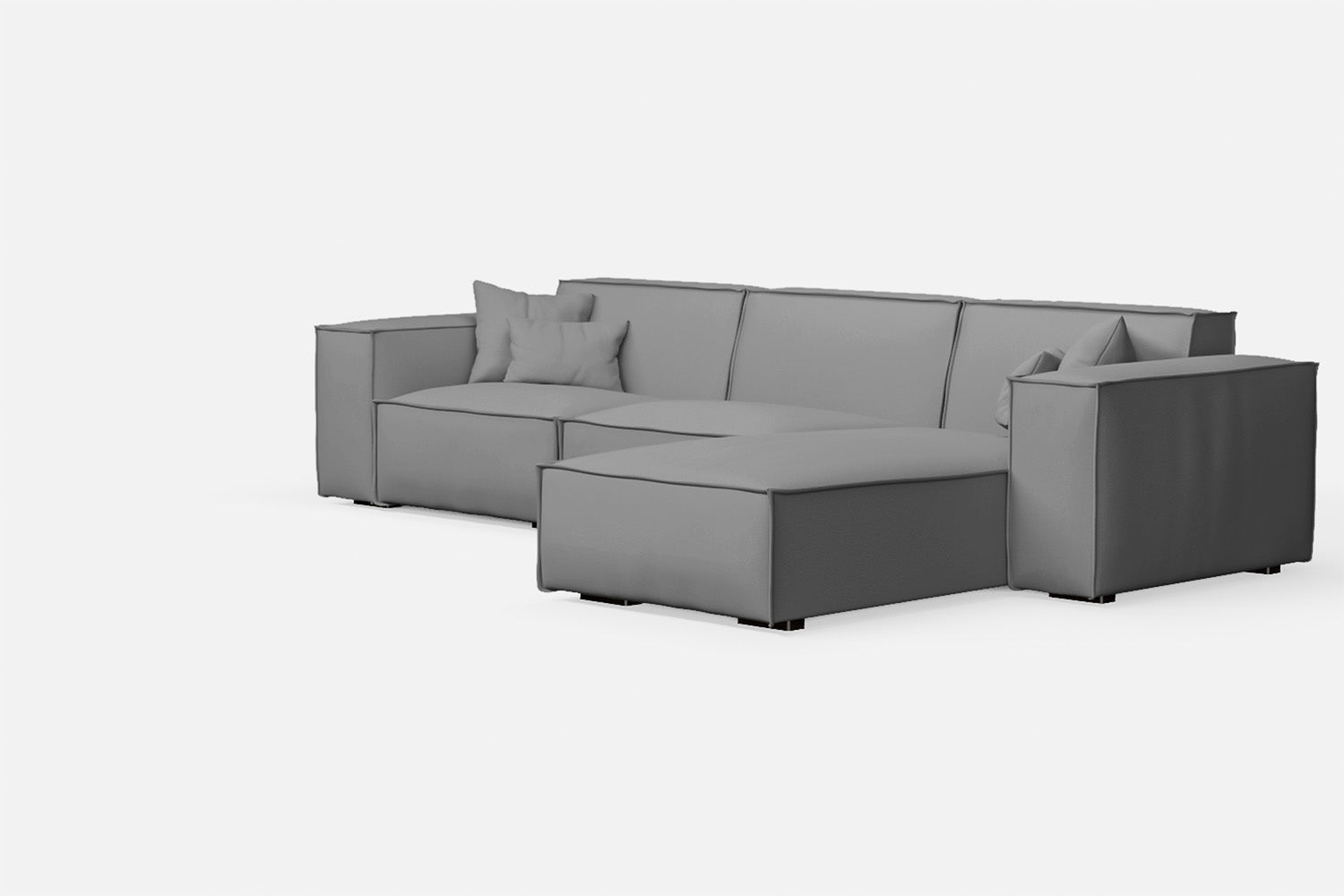 Naples 3 Seater Right Hand Facing Chaise Lounge Corner Sofa Grey Leather