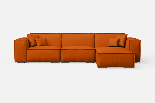 Naples 3 Seater Right Hand Facing Chaise Lounge Corner Sofa Orange Leather