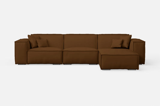 Naples 3 Seater Right Hand Facing Chaise Lounge Corner Sofa Walnut Brown Leather