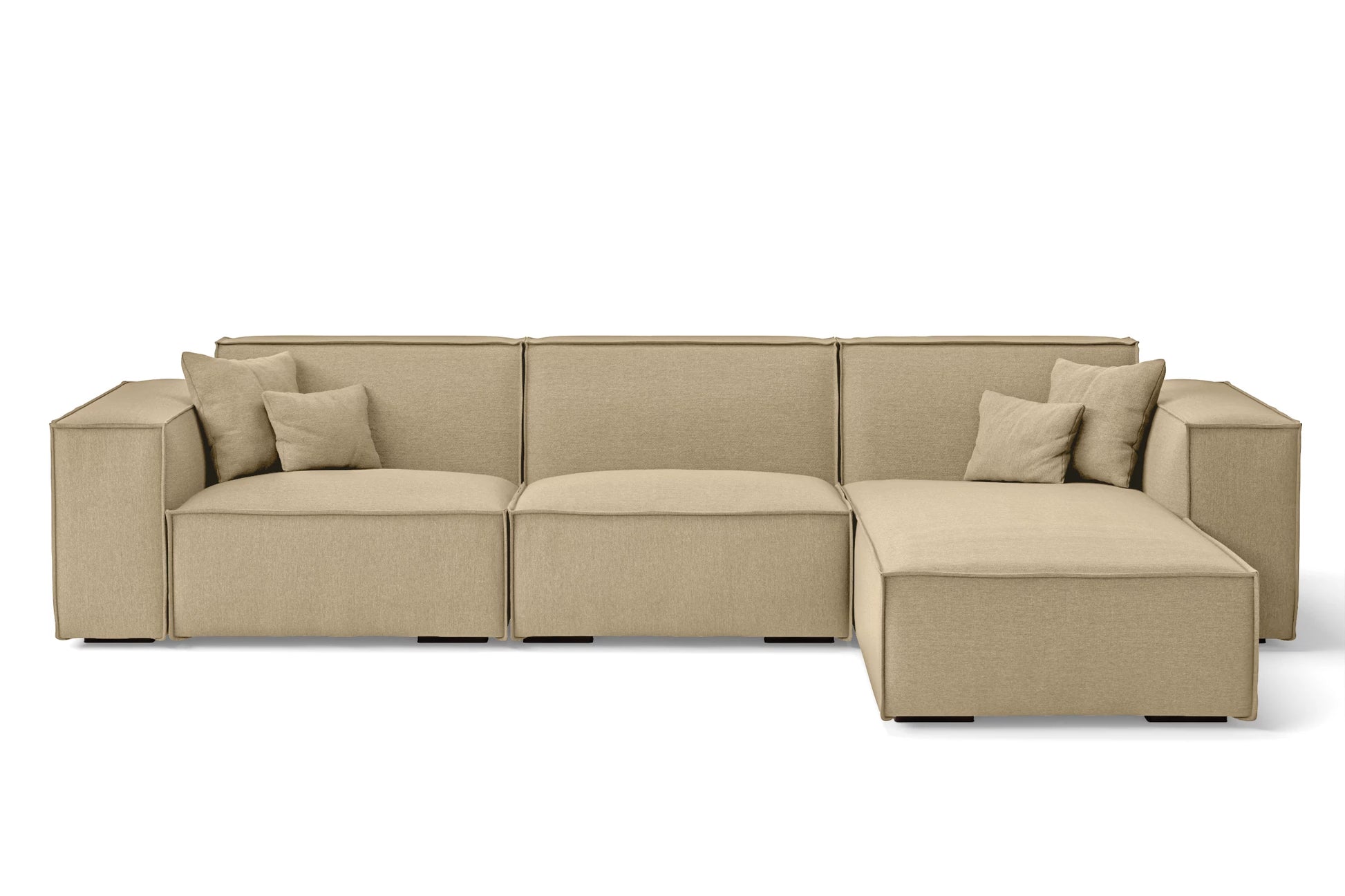 Naples 3 Seater Right Hand Facing Chaise Lounge Corner Sofa Beige Linen Fabric