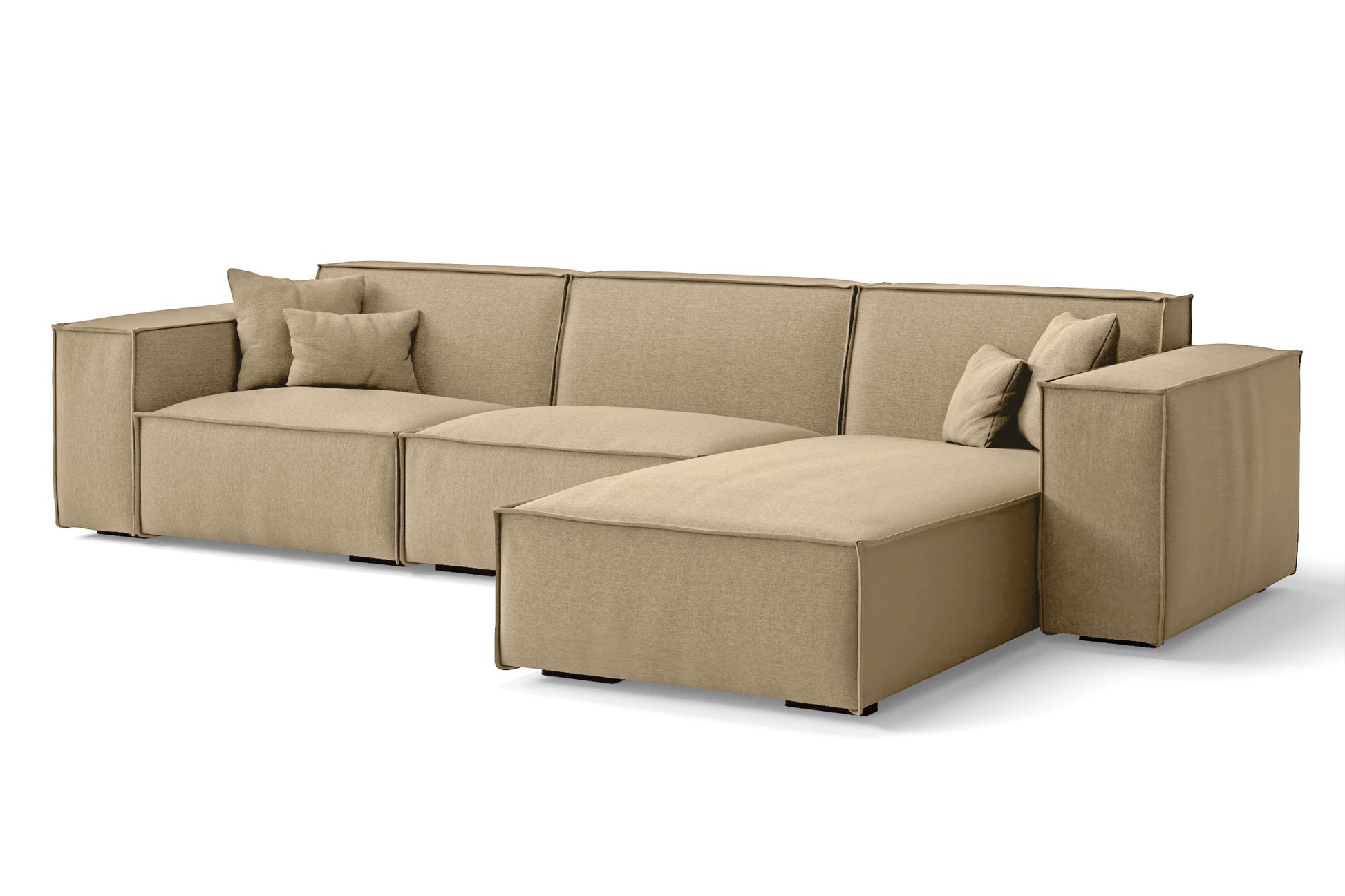 Naples 3 Seater Right Hand Facing Chaise Lounge Corner Sofa Beige Linen Fabric