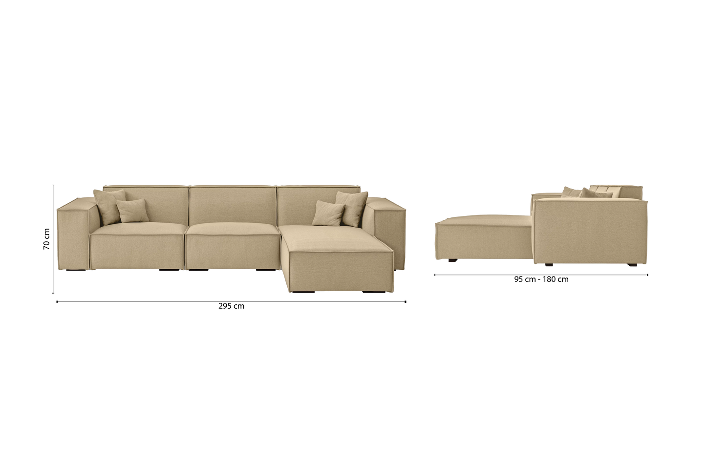 Naples 3 Seater Right Hand Facing Chaise Lounge Corner Sofa Beige Linen Fabric