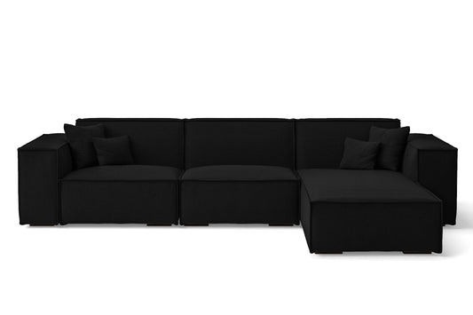 Naples 3 Seater Right Hand Facing Chaise Lounge Corner Sofa Black Linen Fabric