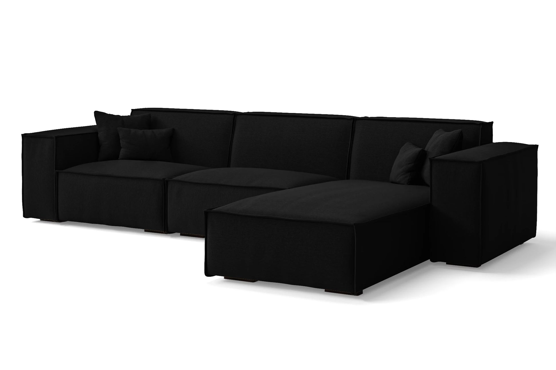 Naples 3 Seater Right Hand Facing Chaise Lounge Corner Sofa Black Linen Fabric