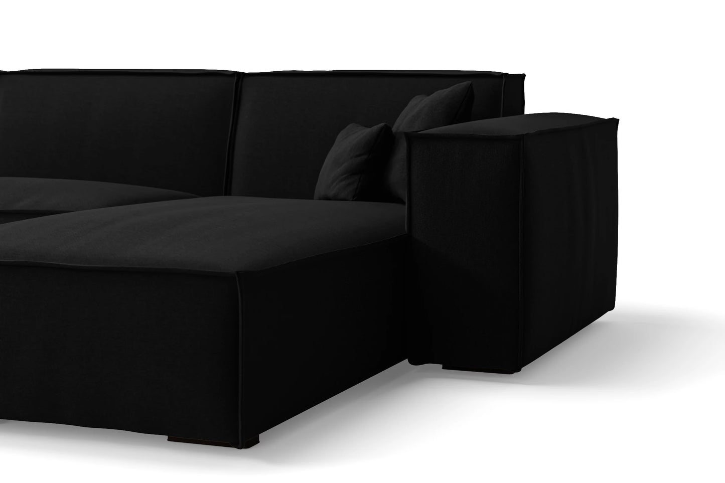 Naples 3 Seater Right Hand Facing Chaise Lounge Corner Sofa Black Linen Fabric