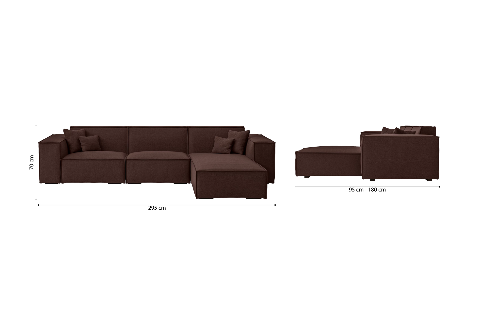 Naples 3 Seater Right Hand Facing Chaise Lounge Corner Sofa Coffee Brown Linen Fabric