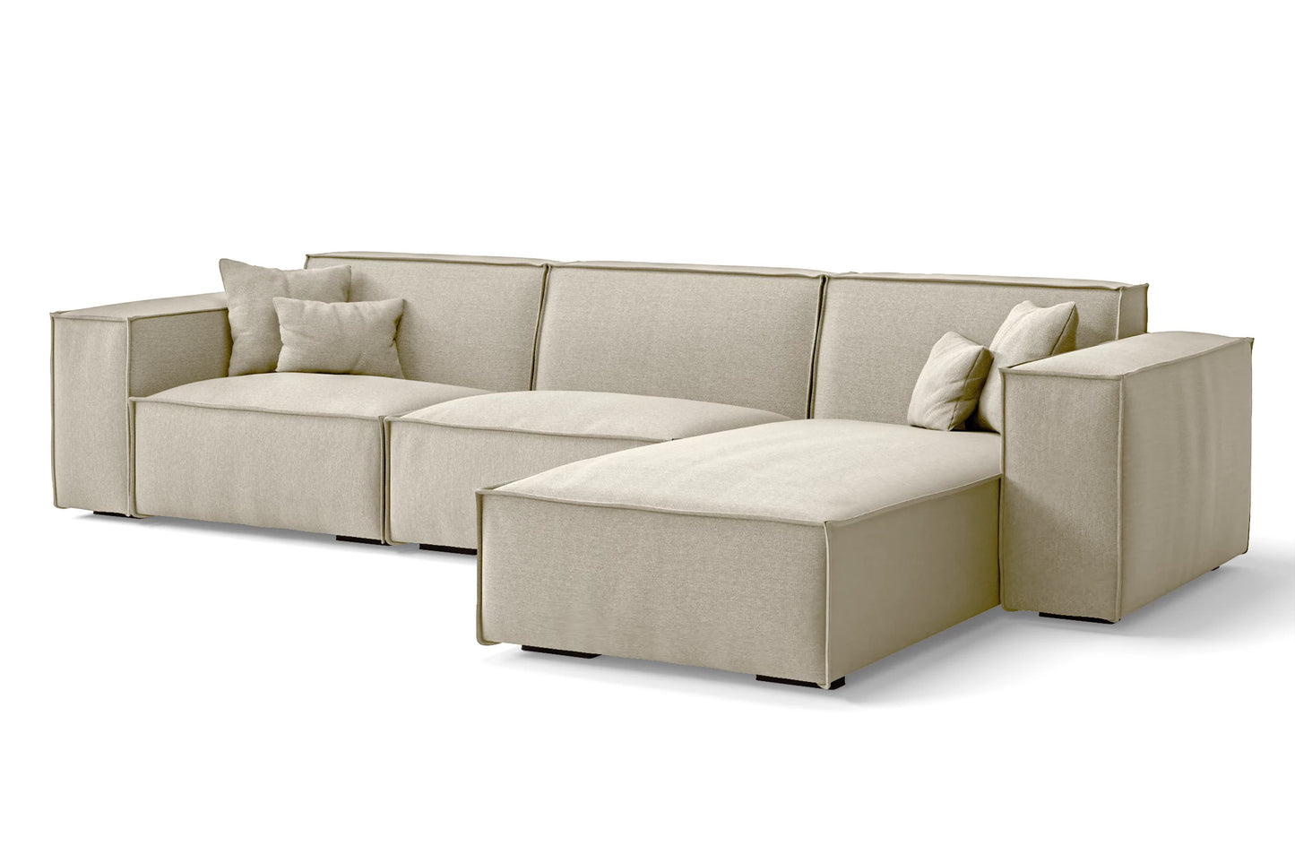 Naples 3 Seater Right Hand Facing Chaise Lounge Corner Sofa Cream Linen Fabric