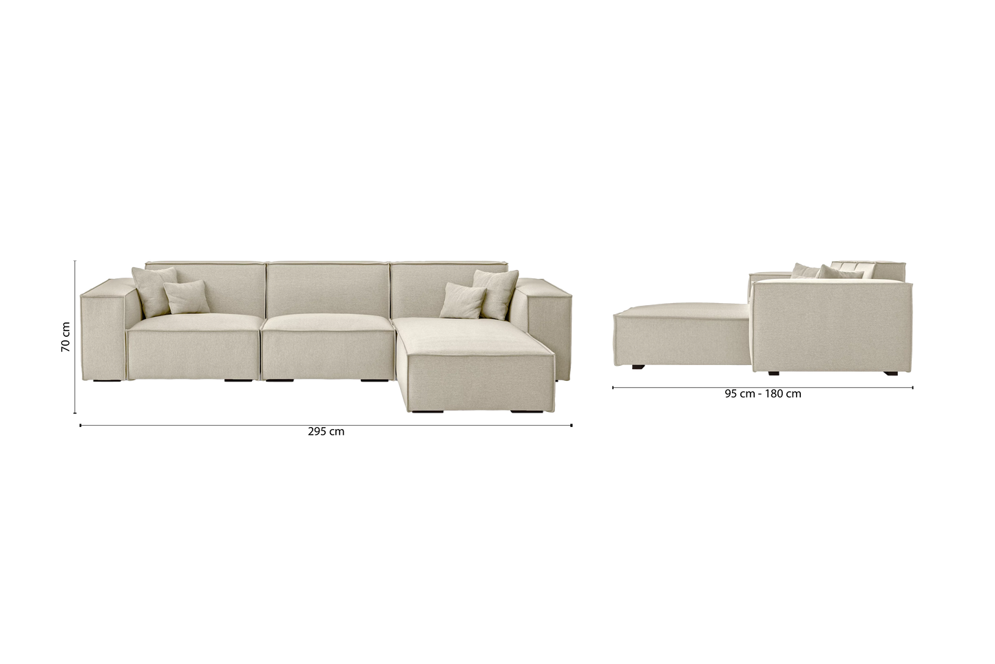 Naples 3 Seater Right Hand Facing Chaise Lounge Corner Sofa Cream Linen Fabric