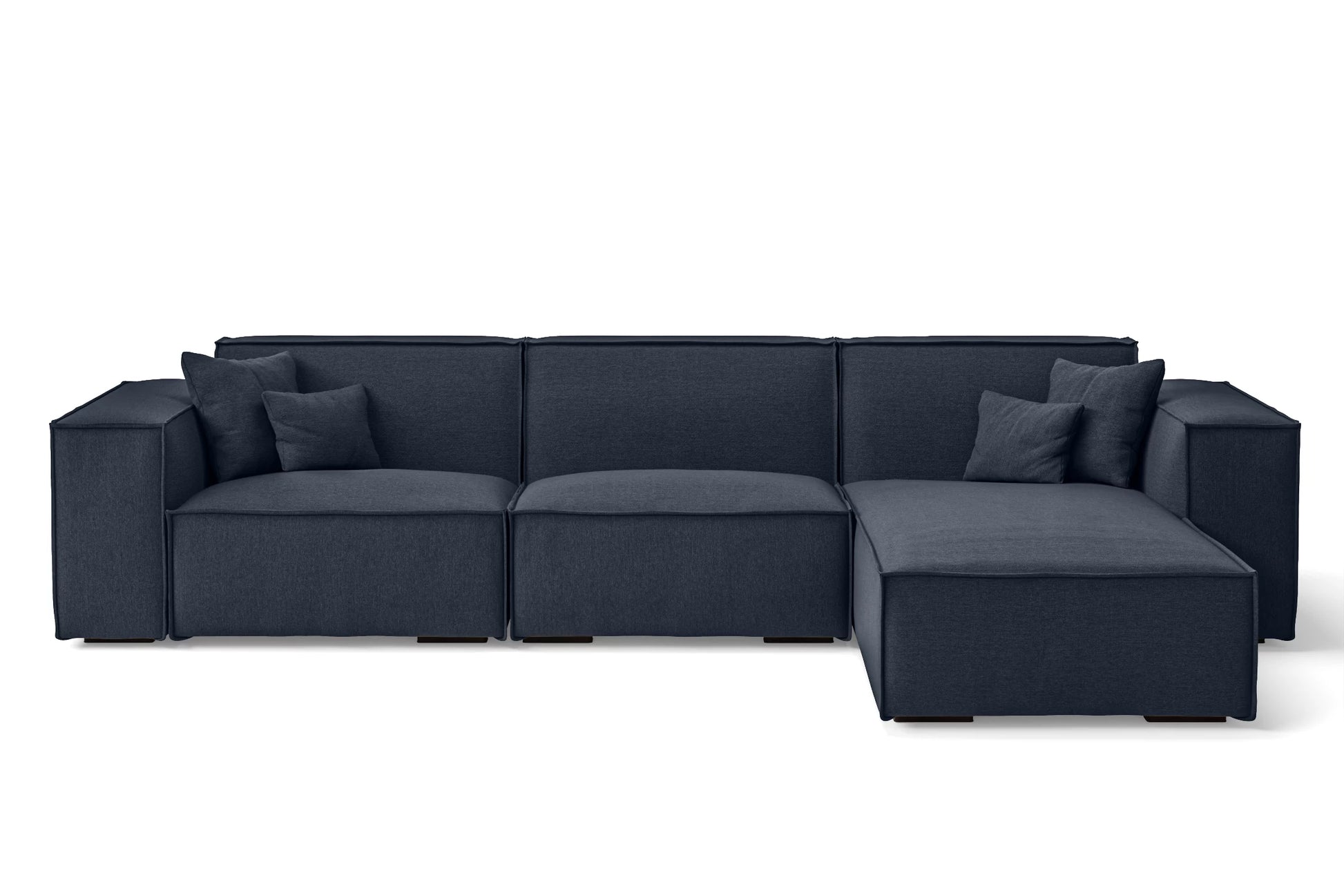 Naples 3 Seater Right Hand Facing Chaise Lounge Corner Sofa Dark Blue Linen Fabric