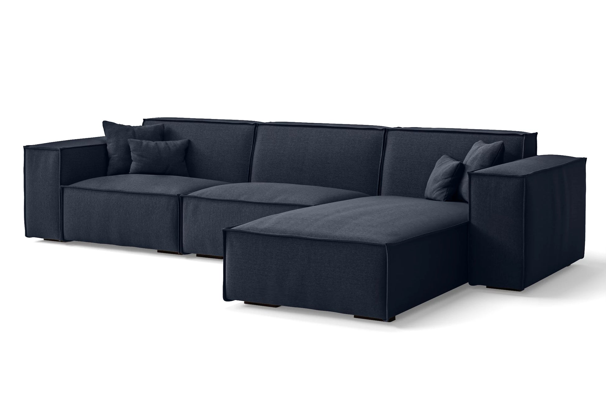 Naples 3 Seater Right Hand Facing Chaise Lounge Corner Sofa Dark Blue Linen Fabric