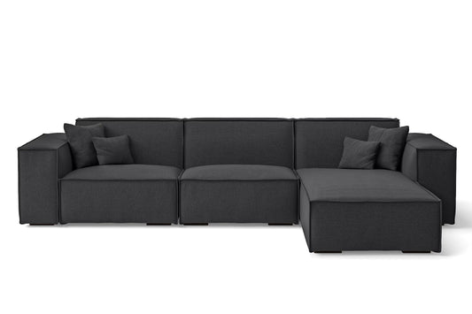 Naples 3 Seater Right Hand Facing Chaise Lounge Corner Sofa Dark Grey Linen Fabric